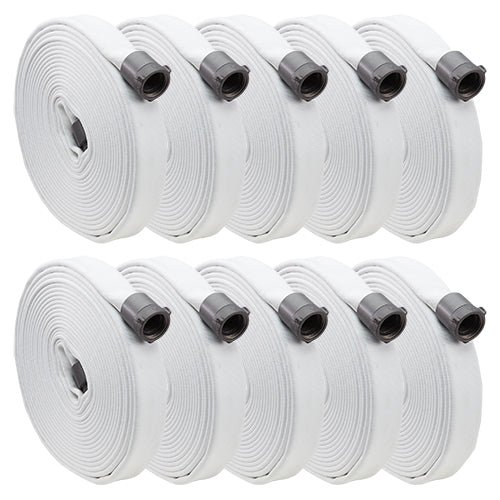 White 1 1/2" x 50' Single Jacket Hose (Alum NH Couplings - 10 Pack)