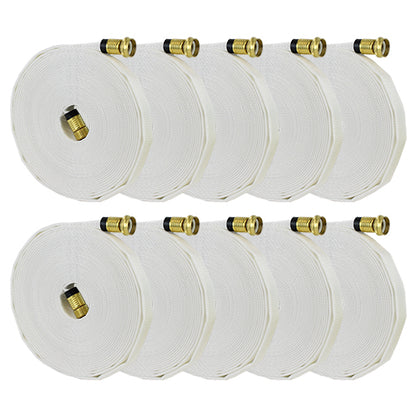 White 3/4" x 50' Forestry Hose (Brass Garden Hose Couplings - 10 Pack)