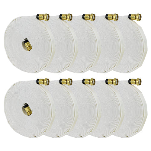 White 3/4" x 50' Forestry Hose (Brass Garden Hose Couplings - 10 Pack)