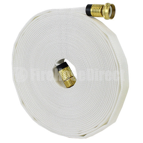 White 3/4" x 50' Forestry Hose (Brass Garden Hose Couplings - 10 Pack)