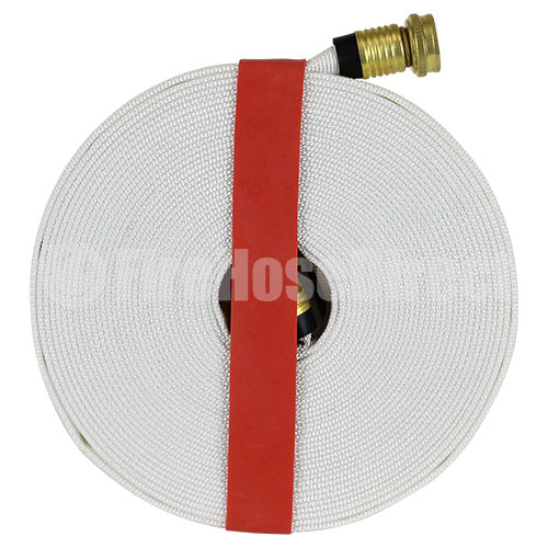 White 5/8" x 50' Forestry Hose (Brass Garden Hose Couplings) with Rubber Band