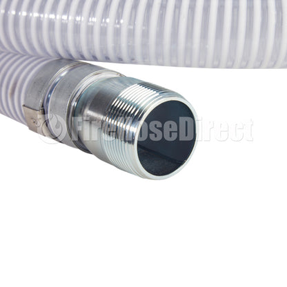 White - Clear 1 1/2" x 20' Camlock / Threaded Suction Hose