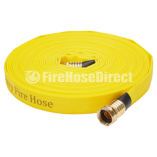 Yellow 3/4" x 50' Forestry Hose (Brass Garden Hose Couplings) - Import with Band