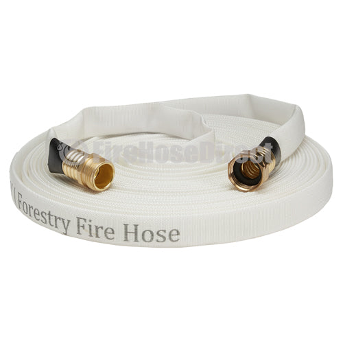 White 5/8" x 50' Forestry Hose (Brass Garden Hose Couplings) - Import with Band