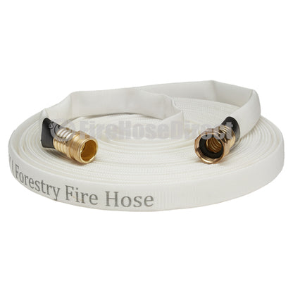 White 5/8" x 50' Forestry Hose (Brass Garden Hose Couplings) - Import with Band