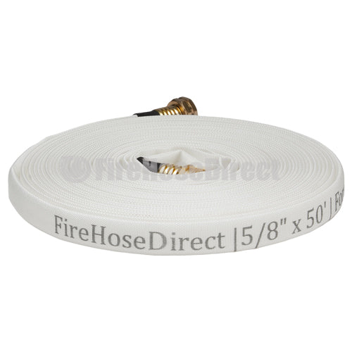 White 5/8" x 50' Forestry Hose (Brass Garden Hose Couplings) - Import