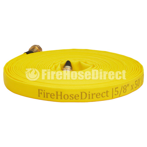 Yellow 5/8" x 50' Forestry Hose (Brass Garden Hose Couplings) - Import with Band