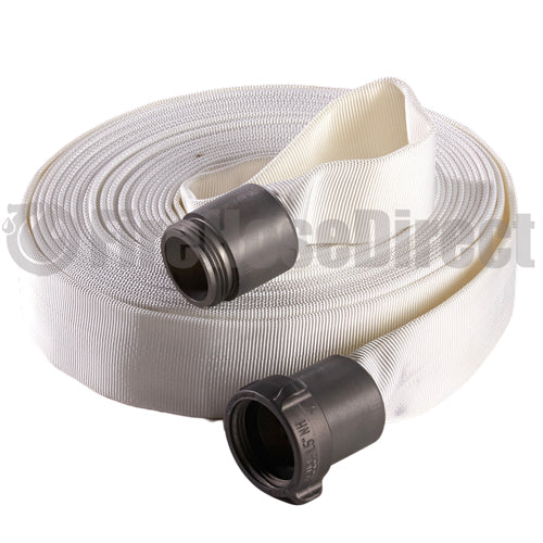 White 1 1/2" x 100' Forestry Hose (Alum NH Couplings) - Import