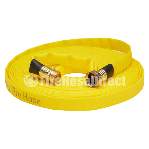 Yellow 5/8" x 50' Forestry Hose (Brass Garden Hose Couplings) - Import with Band
