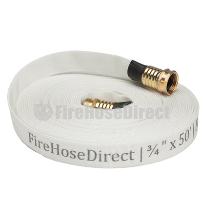 White 3/4" x 50' Forestry Hose (Brass Garden Hose Couplings) - Import