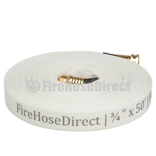 White 3/4" x 50' Forestry Hose (Brass Garden Hose Couplings) - Import with Band