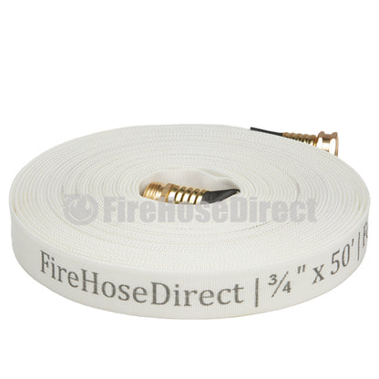 White 3/4" x 50' Forestry Hose (Brass Garden Hose Couplings) - Import with Band