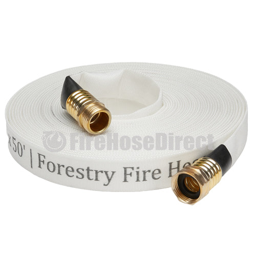 White 3/4" x 50' Forestry Hose (Brass Garden Hose Couplings) - Import with Band