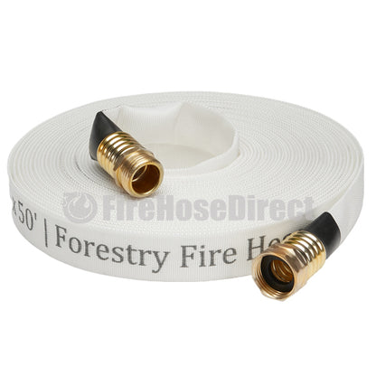 White 3/4" x 50' Forestry Hose (Brass Garden Hose Couplings) - Import with Band