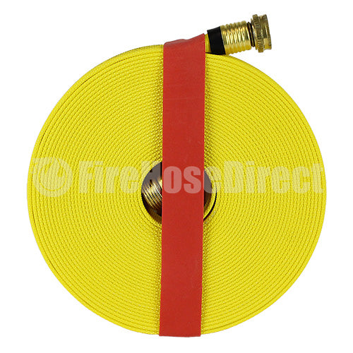 Yellow 5/8" x 50' Forestry Hose (Brass Garden Hose Couplings) with Rubber Band