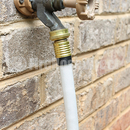 White 3/4" x 50' Forestry Hose (Brass Garden Hose Couplings) with Rubber Band