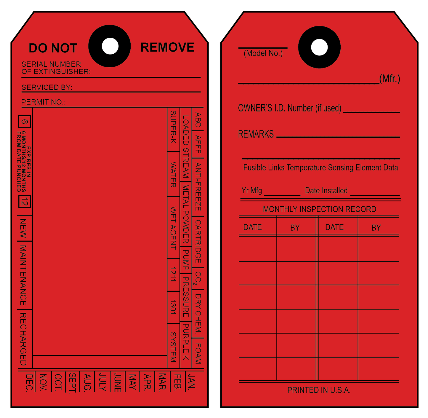 Fire Extinguisher  Hanger Tag