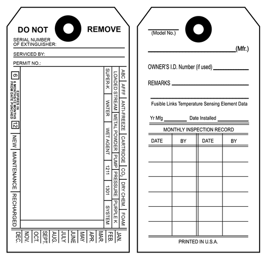 Fire Extinguisher  Hanger Tag